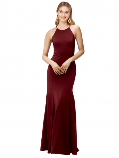 Site de Comprimento Chão Sem Mangas Crepe Esticado Ouro Borgonha Sereia Vestidos de Madrinha / Vestidos de Noite / Vestidos de Festa