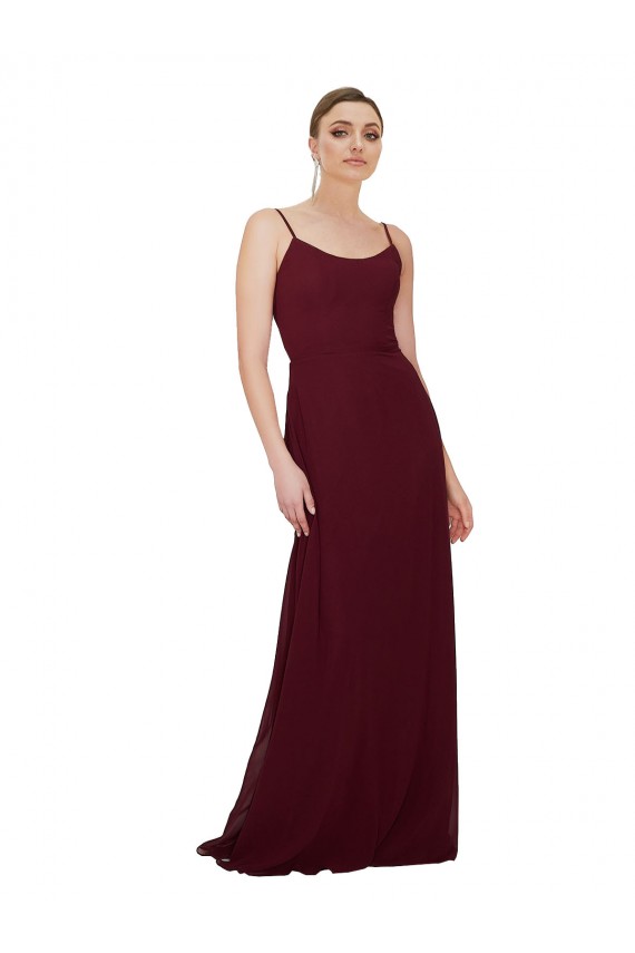 Site de Comprimento Chão Sem Mangas Chiffon Ouro Borgonha Linha A Sem Mangas Colher Vestidos de Madrinha