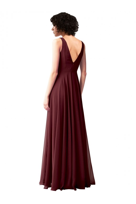 Site de Comprimento Chão Sem Mangas Chiffon Ouro Borgonha Linha A Sem Mangas Decote Capuz Vestidos de Madrinha