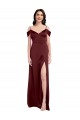 Site de Comprimento Chão Sem Mangas Cetim Elástico Ouro Borgonha Linha A Sem Mangas Fora do Ombro Vestidos de Madrinha / Vestidos de Noite / Vestidos de Festa