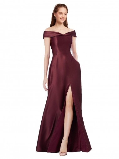 Site de Comprimento Chão Mangas Curtas Cetim Ouro Borgonha Linha A Vestidos de Madrinha / Vestidos de Noite / Vestidos de Festa