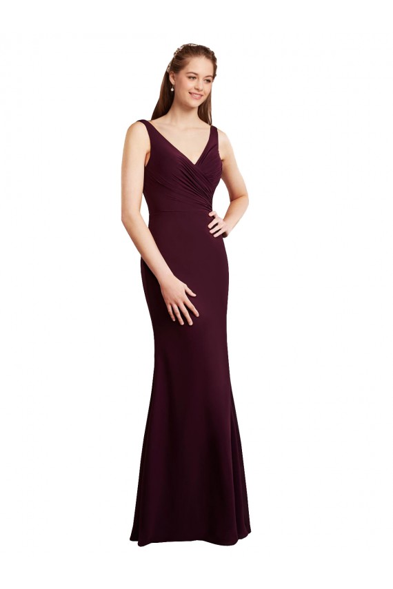 Site de Comprimento Chão Sem Mangas Chiffon Ouro Borgonha Sereia Vestidos de Madrinha