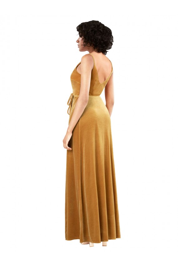 Site de Comprimento Chão Sem Mangas Veludo Elástico Ouro Coluna Vestidos de Madrinha / Vestidos de Noite / Vestidos de Festa