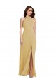 Site de Comprimento Chão Sem Mangas Chiffon Ouro Linha A Vestidos de Madrinha