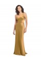 Site de Comprimento Chão Sem Mangas Cetim Elástico Ouro Linha A Vestidos de Madrinha / Vestidos de Noite / Vestidos de Festa