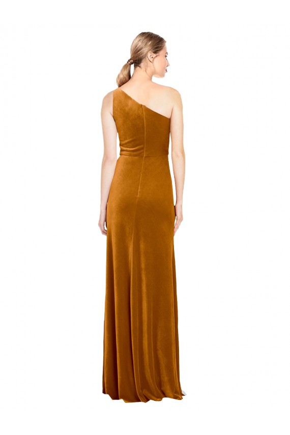 Site de Comprimento Chão Sem Mangas Veludo Elástico Ouro Linha A Vestidos de Madrinha / Vestidos de Noite / Vestidos de Festa