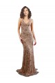 Site de Comprimento Chão Sem Mangas Crepe Esticado & Lantejoulas Tule Ouro Rosa Sereia Vestidos de Madrinha / Vestidos de Noite / Vestidos de Festa