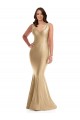 Site de Comprimento Chão Sem Mangas Cetim Sedoso Ouro Suave Sereia Sem Mangas Vestidos de Madrinha / Vestidos de Noite / Vestidos de Festa