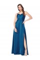 Site de Comprimento Chão Sem Mangas Cetim Sedoso Pavão Azul Linha A Vestidos de Madrinha / Vestidos de Noite / Vestidos de Festa