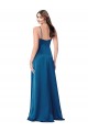 Site de Comprimento Chão Sem Mangas Cetim Sedoso Pavão Azul Linha A Vestidos de Madrinha / Vestidos de Noite / Vestidos de Festa