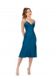 Site de Comprimento Midi Sem Mangas Cetim Sedoso Pavão Azul Linha A Vestidos de Madrinha / Vestidos de Festa / Vestidos de Cocktail / Vestidos de Homecoming