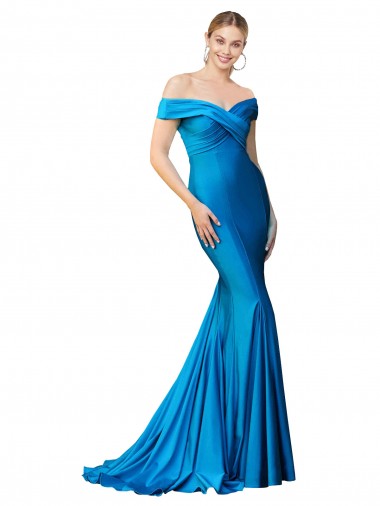 Site de Comprimento Chão Sem Mangas Cetim Pavão Azul Sereia Vestidos de Madrinha / Vestidos de Noite / Vestidos de Festa