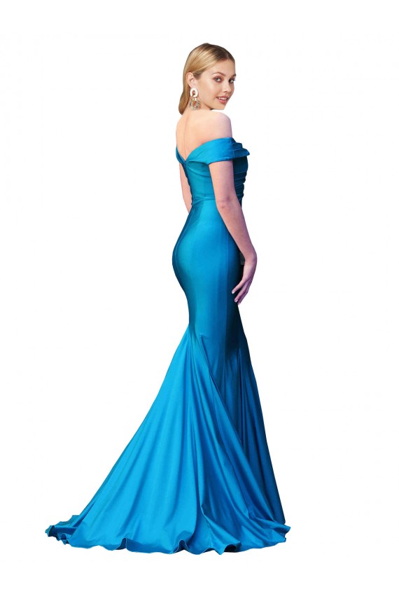 Site de Comprimento Chão Sem Mangas Cetim Pavão Azul Sereia Vestidos de Madrinha / Vestidos de Noite / Vestidos de Festa
