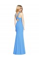 Site de Comprimento Chão Sem Mangas Crepe Esticado Pavão Azul Trombeta Sem Mangas Vestidos de Madrinha / Vestidos de Festa