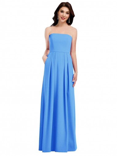 Site de Comprimento Chão Sem Mangas Crepe Esticado Pavão Azul Trombeta Vestidos de Madrinha / Vestidos de Festa