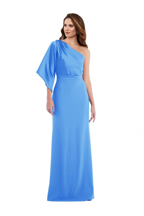 Site de Comprimento Chão Mangas Sino Crepe Esticado Pavão Azul Trombeta Vestidos de Madrinha / Vestidos de Festa