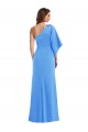 Site de Comprimento Chão Mangas Sino Crepe Esticado Pavão Azul Trombeta Vestidos de Madrinha / Vestidos de Festa