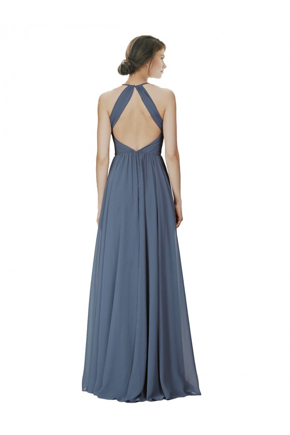 Site de Comprimento Chão Sem Mangas Chiffon Pedra Prateada Linha A Sem Mangas Cabeçada Vestidos de Madrinha