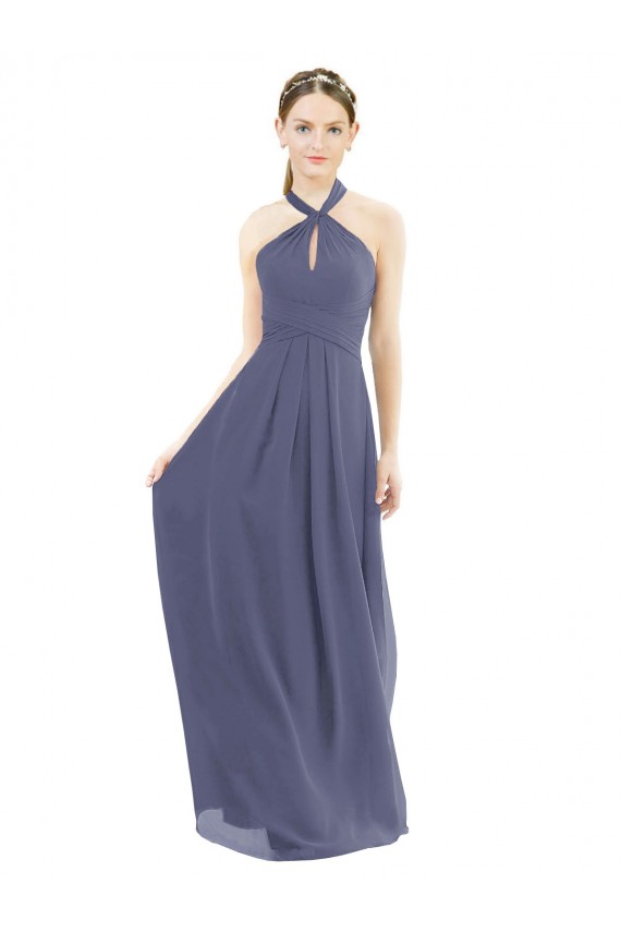 Site de Comprimento Chão Sem Mangas Chiffon Pedra Prateada Linha A Vestidos de Madrinha