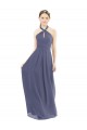 Site de Comprimento Chão Sem Mangas Chiffon Pedra Prateada Linha A Vestidos de Madrinha