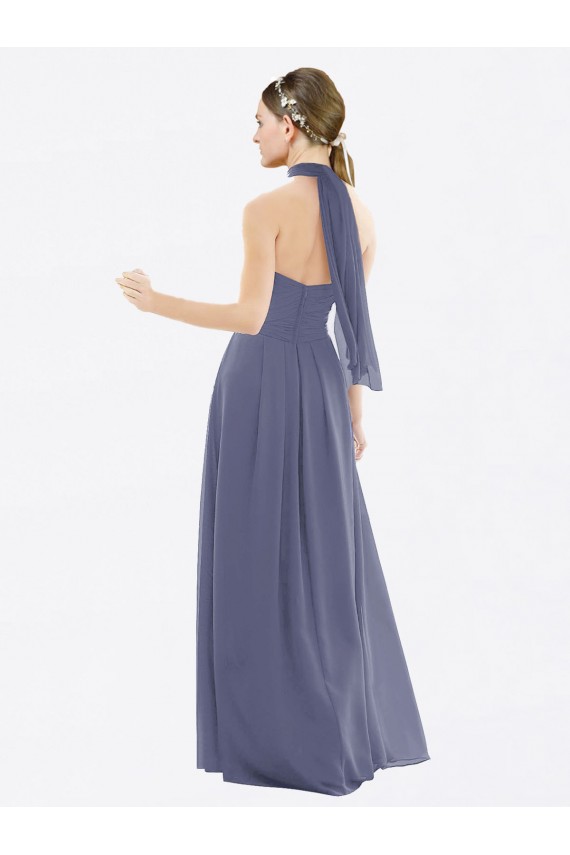 Site de Comprimento Chão Sem Mangas Chiffon Pedra Prateada Linha A Vestidos de Madrinha