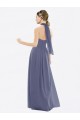 Site de Comprimento Chão Sem Mangas Chiffon Pedra Prateada Linha A Vestidos de Madrinha