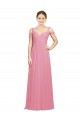 Site de Comprimento Chão Sem Mangas Chiffon Pele Rosa Linha A Sem Mangas Fora do Ombro Vestidos de Madrinha