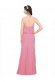 Site de Comprimento Chão Sem Mangas Chiffon Pele Rosa Linha A Sem Mangas Decote Alto Vestidos de Madrinha