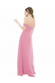Site de Comprimento Chão Mangas Curtas Chiffon Pele Rosa Linha A Vestidos de Madrinha