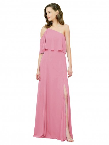 Site de Comprimento Chão Sem Mangas Chiffon Pele Rosa Linha A Vestidos de Festa