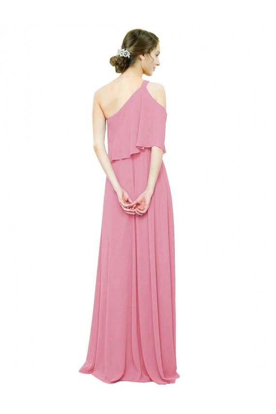 Site de Comprimento Chão Sem Mangas Chiffon Pele Rosa Linha A Vestidos de Festa
