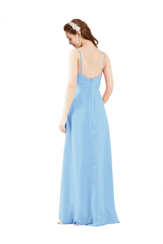 Site de Comprimento Chão Sem Mangas Chiffon Pervinca Bainha Vestidos de Madrinha