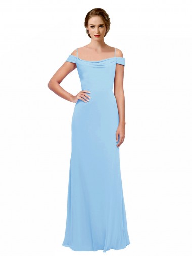 Site de Comprimento Chão Sem Mangas Chiffon Pervinca Linha A Sem Mangas Fora do Ombro Vestidos de Madrinha
