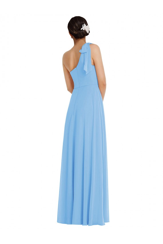Site de Comprimento Chão Sem Mangas Chiffon Pervinca Trombeta Vestidos de Madrinha
