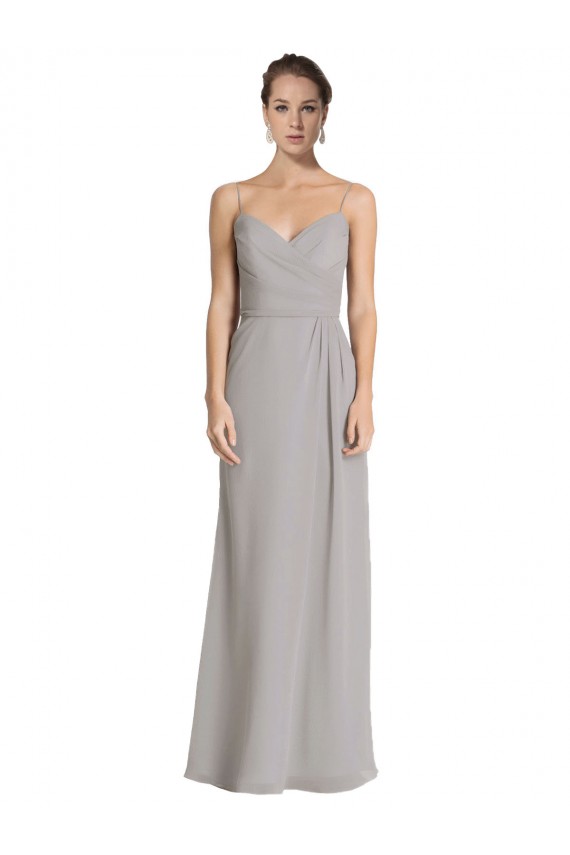 Site de Comprimento Chão Sem Mangas Chiffon Prata Bainha Vestidos de Madrinha