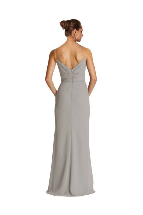 Site de Comprimento Chão Sem Mangas Chiffon Prata Bainha Vestidos de Madrinha