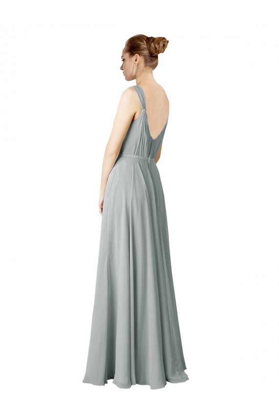 Site de Comprimento Chão Sem Mangas Chiffon Prata Linha A Vestidos de Madrinha