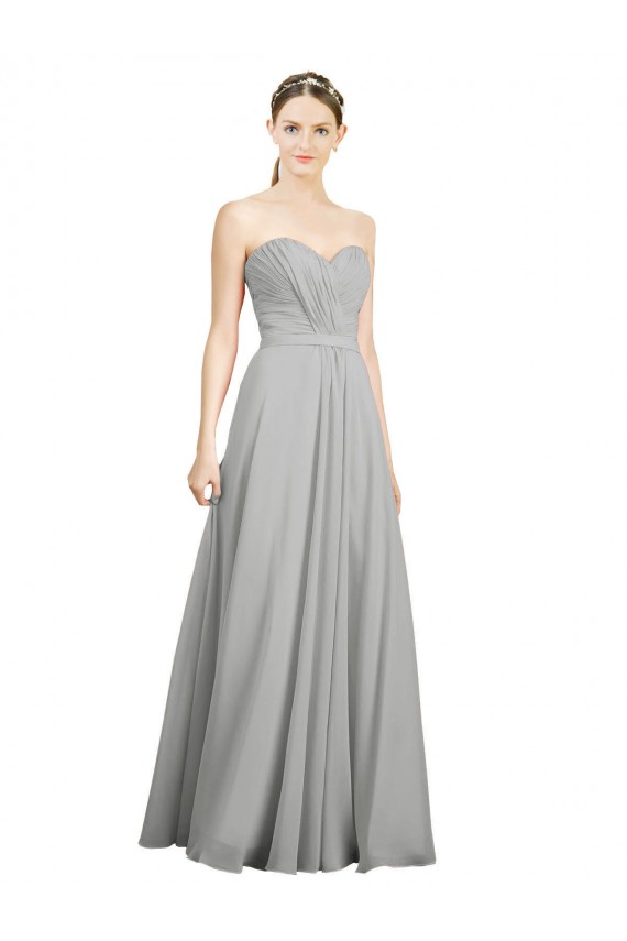 Site de Comprimento Chão Sem Mangas Chiffon Prata Linha A Sem Mangas Amor Vestidos de Madrinha
