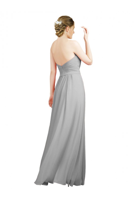 Site de Comprimento Chão Sem Mangas Chiffon Prata Linha A Sem Mangas Amor Vestidos de Madrinha