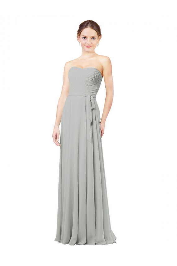 Site de Comprimento Chão Sem Mangas Chiffon Prata Linha A Sem Mangas Longo Amor Vestidos de Madrinha