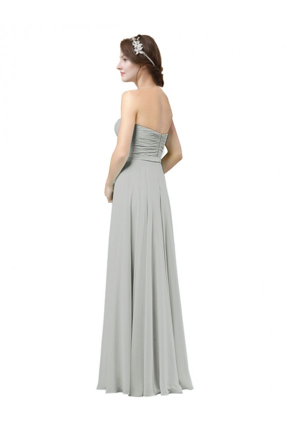 Site de Comprimento Chão Sem Mangas Chiffon Prata Linha A Sem Mangas Longo Amor Vestidos de Madrinha