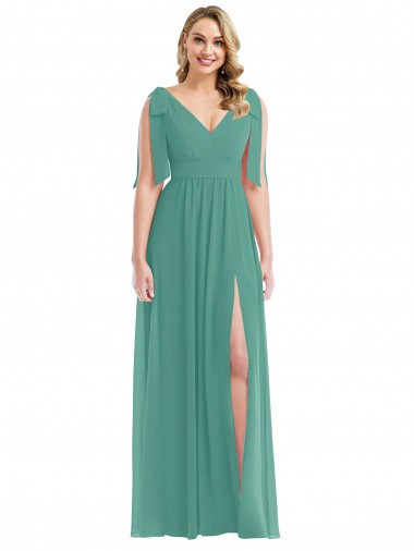 Site de Comprimento Chão Sem Mangas Chiffon Prata Islandesa Linha A Vestidos de Madrinha