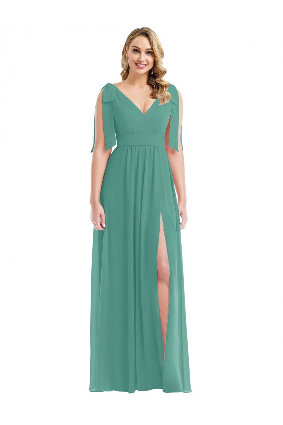 Site de Comprimento Chão Sem Mangas Chiffon Prata Islandesa Linha A Vestidos de Madrinha