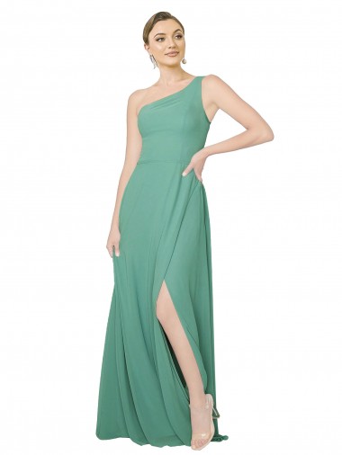 Site de Comprimento Chão Sem Mangas Chiffon Prata Islandesa Linha A Sem Mangas Um Ombro Vestidos de Madrinha