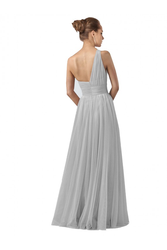 Site de Comprimento Chão Sem Mangas Tule Prata Linha A Vestidos de Madrinha