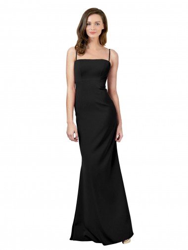 Site de Comprimento Chão Sem Mangas Crepe Esticado Preto Bainha Vestidos de Madrinha / Vestidos de Noite / Vestidos de Festa