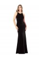 Site de Comprimento Chão Sem Mangas Veludo Elástico Preto Bainha Sem Mangas Vestidos de Madrinha / Vestidos de Noite / Vestidos de Festa