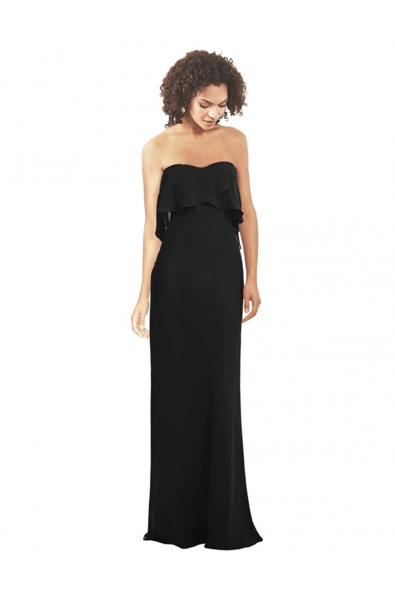 Site de Comprimento Chão Sem Mangas Chiffon Preto Bainha Sem Mangas Amor Vestidos de Madrinha