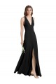 Site de Comprimento Chão Sem Mangas Crepe Esticado Preto Bainha Sem Mangas Cabeçada Vestidos de Madrinha / Vestidos de Noite / Vestidos de Festa