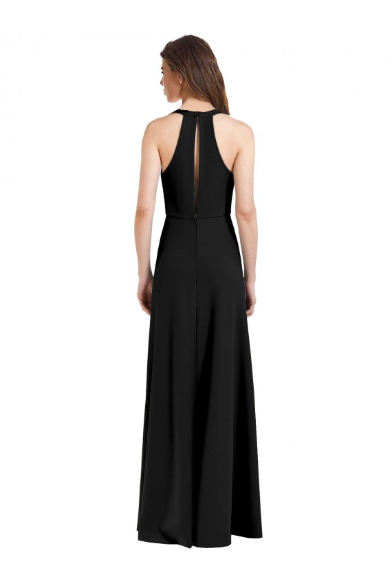 Site de Comprimento Chão Sem Mangas Crepe Esticado Preto Bainha Sem Mangas Cabeçada Vestidos de Madrinha / Vestidos de Noite / Vestidos de Festa
